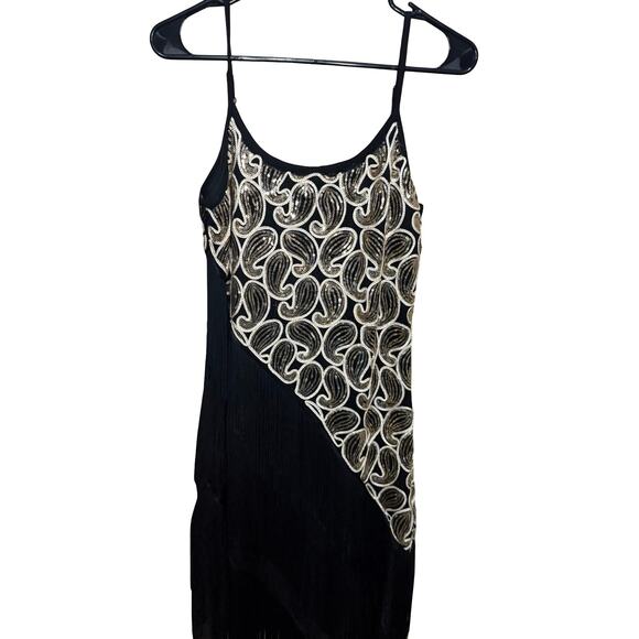 Gold and Black FLAPPER Dress 1920s fringe gold - Picture 3 of 9